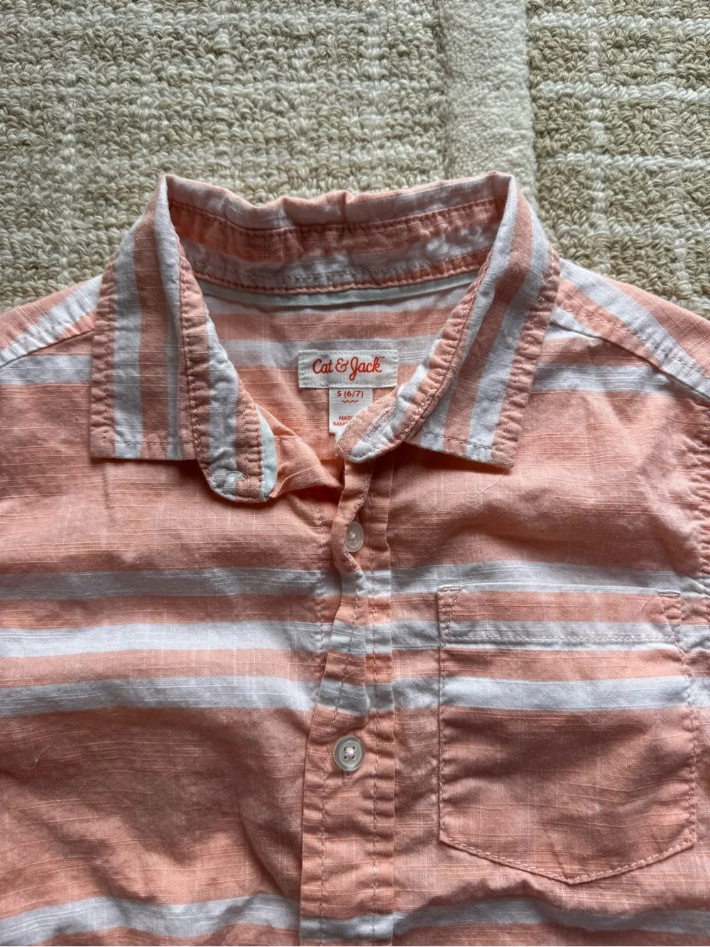Cat & Jack Peach and White Striped Short-Sleeve Button-Down Shirt